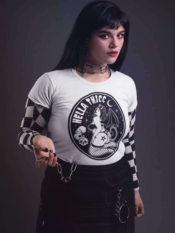 Goth Shirt, Hella Thicc, Devil Angel Shirt for wholesale by Wickedly Divine Shop