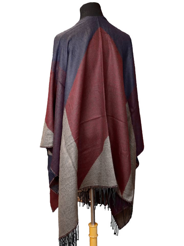 Cap Zone - Wholesale Poncho - Women's - Color Block Western Oversized Ruana Poncho