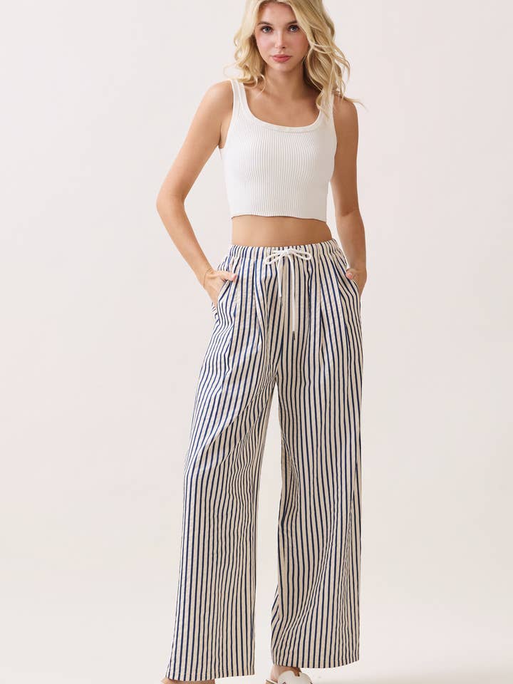 PA1165 Striped Wide-Leg Drawstring Pants for wholesale by BOMBOM