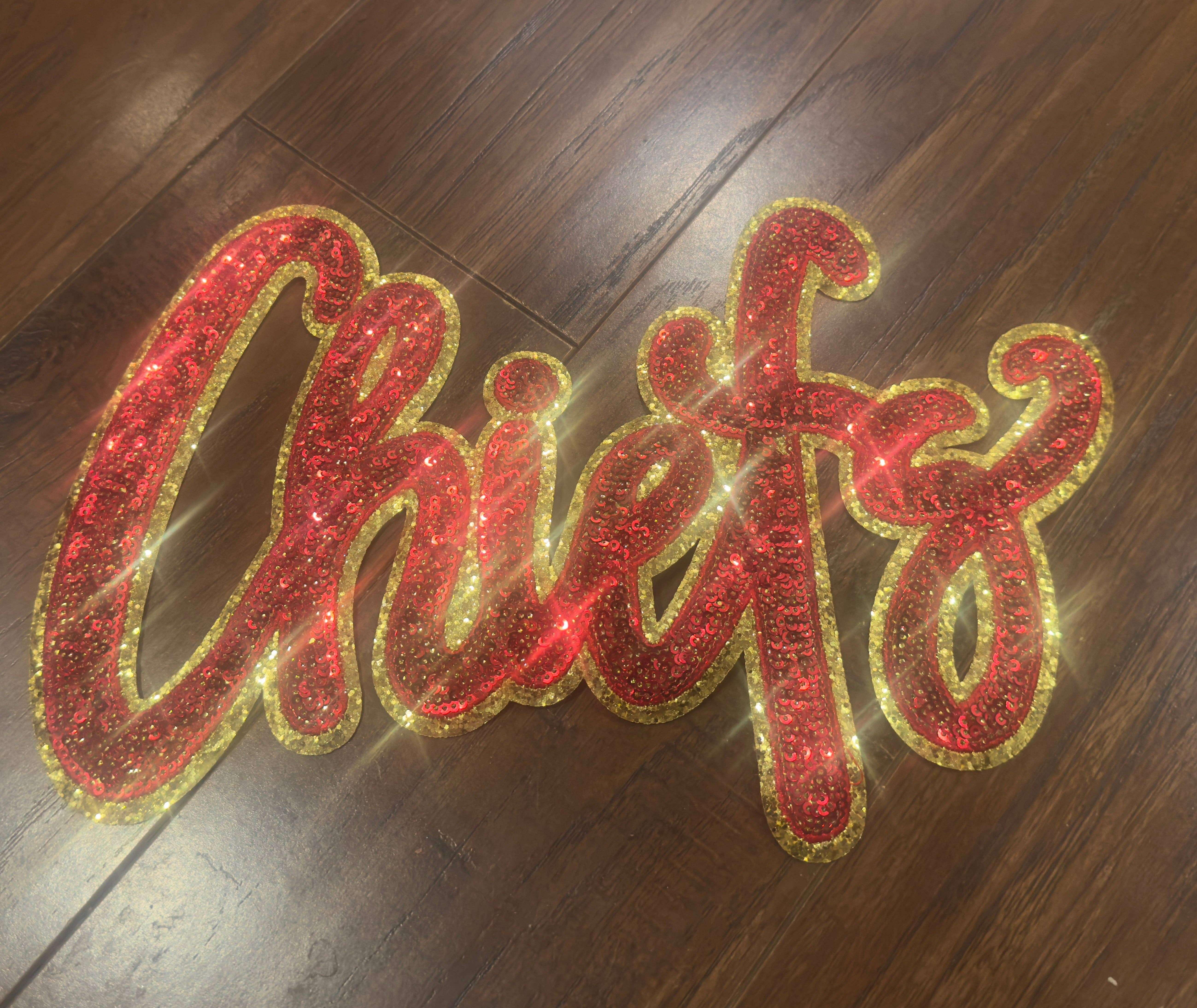 sequinandstiches - Wholesale Patch - Chiefs Patch, Sequin Patch, Gold Glitter Backing, Iron On Patch, Game Day Patch, High School Mascot Patch, DIY Patch4