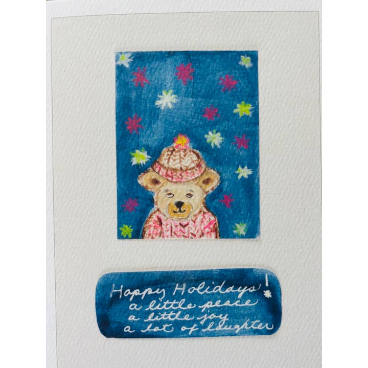 Bernie Street Studios - Wholesale Season's Greetings Card - Happy Holidays coy bear in beanie holiday greeting card
