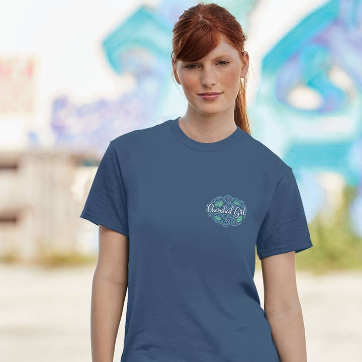 Indigo Blue Cherished Girl Womens T-Shirt Trust Script for wholesale on Faire