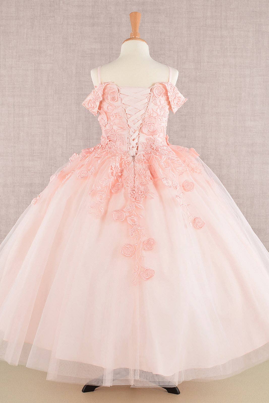 Tux-USA® - Wholesale Dress - Kids - Floral Embroidery Embellished Cut-Away Shoulder Kids Dress1