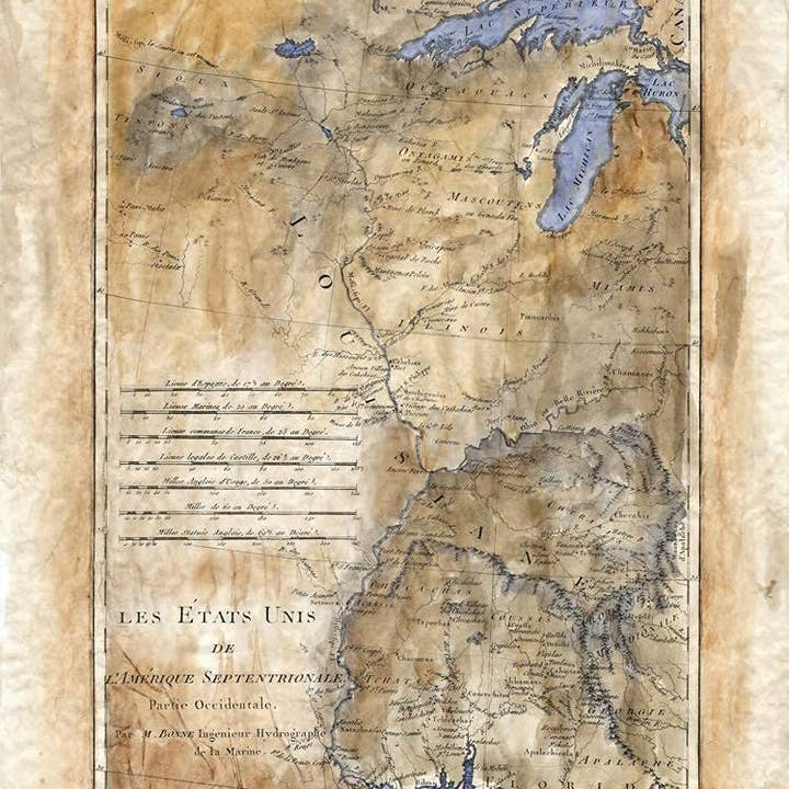 69 Mississippi River Les États-Unis 1781 16x20" Affiche imprimée de carte vintage historique antique par Lisa Middleton pour la vente par Great Rivers Arts