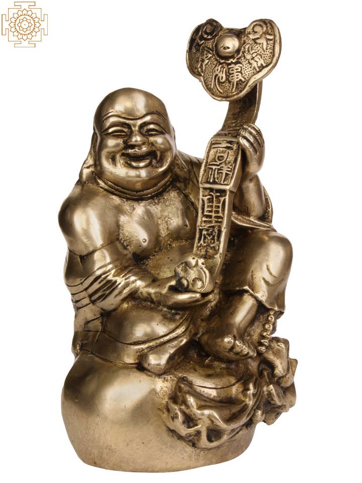 Bouddha rieur de 7 po en laiton | Fait main | Fabriqué en Inde pour la vente par Exotic India Art