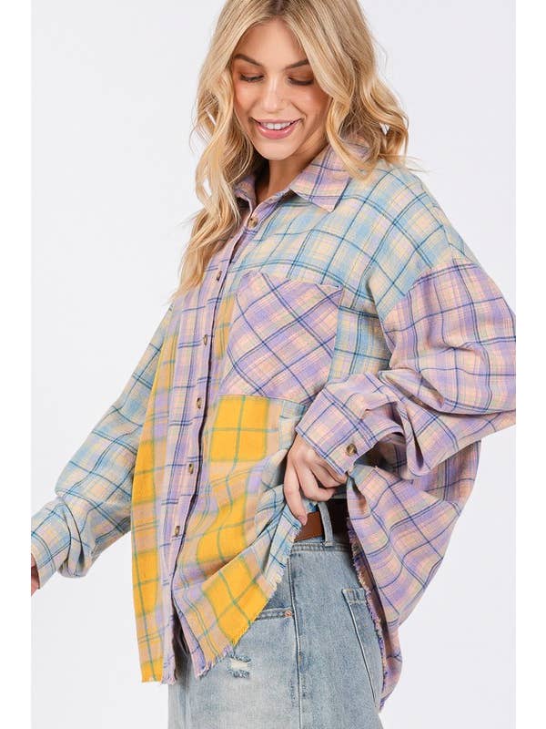 LAVANDA CAMICIA IN FLANELLA SCOZZESE A MANICHE LUNGHE MIX MATCH in vendita all'ingrosso su Faire