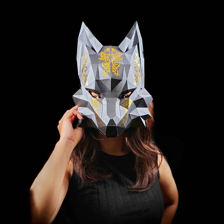 PAPERCRAFT WORLD - Wholesale DIY Craft Kit - 3D PaperCraft Futuristic Fox Origami Mask - Black10