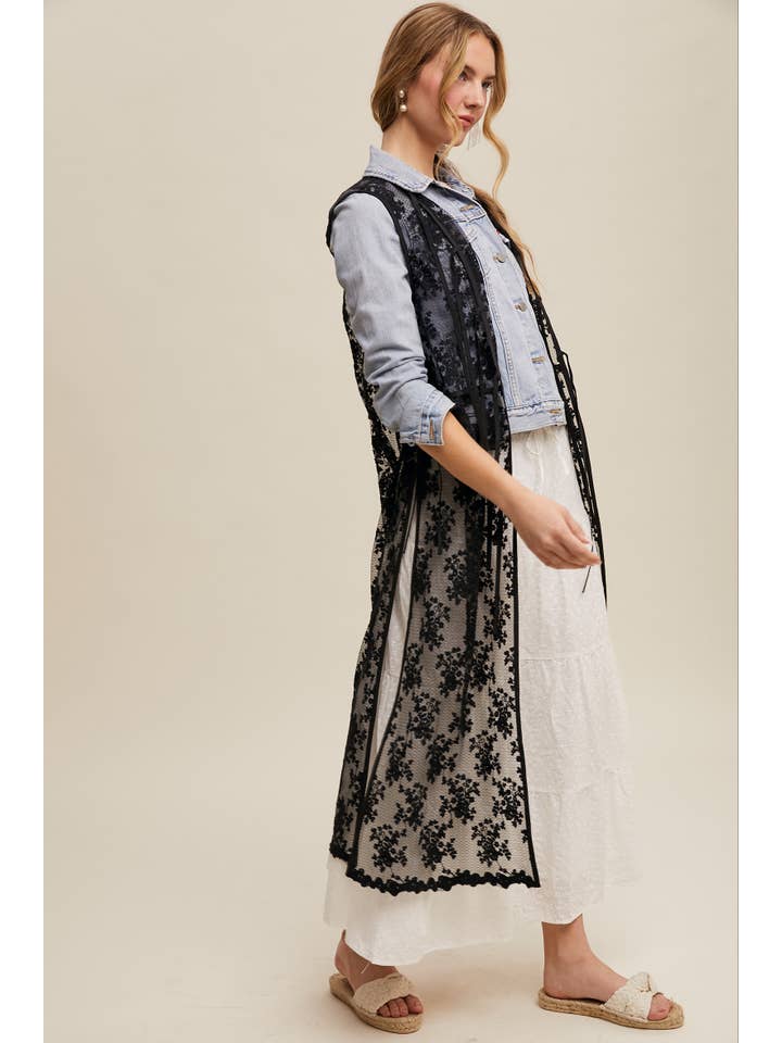 Listicle - Wholesale Outerwear Vest - Women's - Sheer Floral Embroidered Lace Vest
