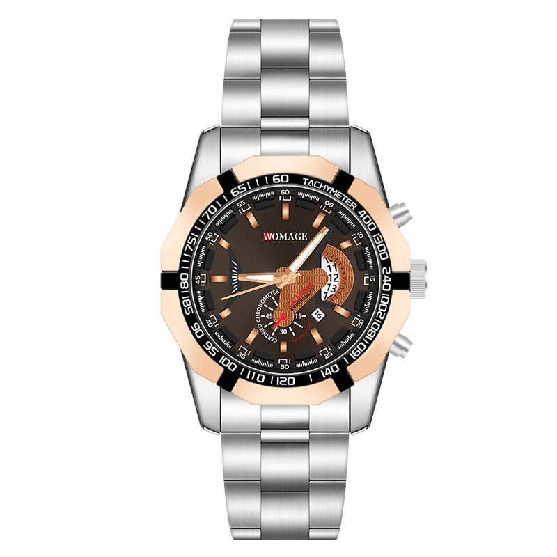 WoodWristCo - Wholesale Polshorloge - Heren - Stalen Business Calendar Sport Quartz herenhorloge met grote wijzerplaat0