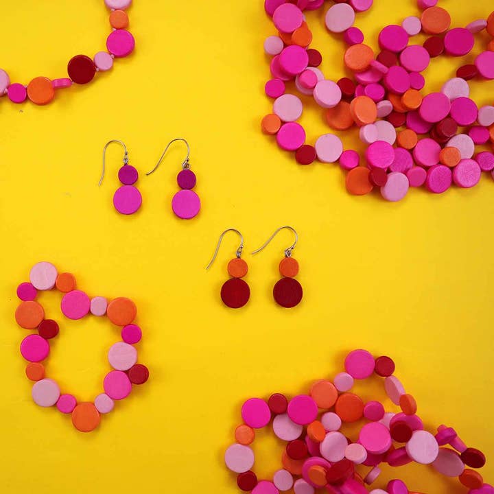 Pink Smartie Multi Strand Wood Necklace for wholesale on Faire