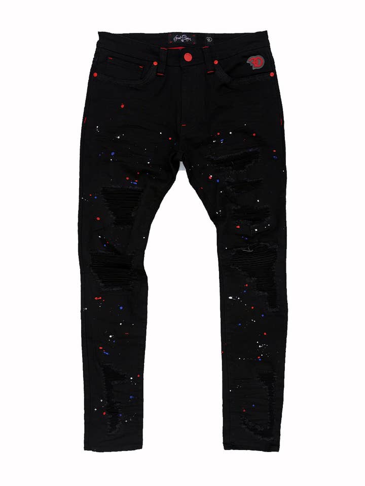 F1778 Frost Shredded Jeans W/ Paint - Black for wholesale by Frost Originals