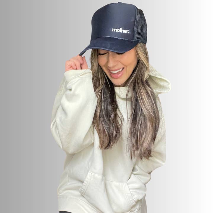 The Mini Mother Embroidered Women's Trucker Hat - Navy for wholesale on Faire