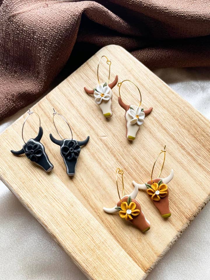 Bull Hoops -Polymer Clay Hoop Earring for wholesale by Simple by Ame LLC