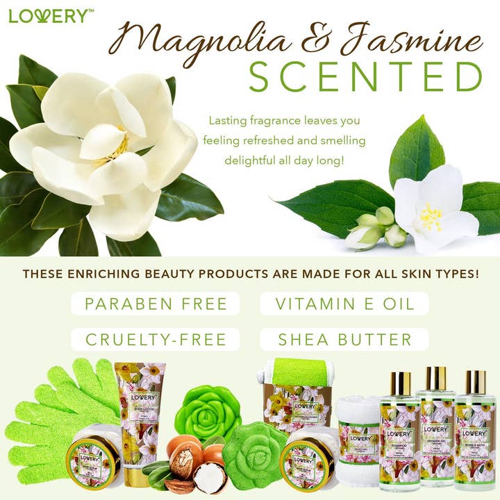 Lovery - Wholesale Bath & Body Set - Home Spa Gift Baskets - Magnolia & Jasmine - 13pc Bath set1