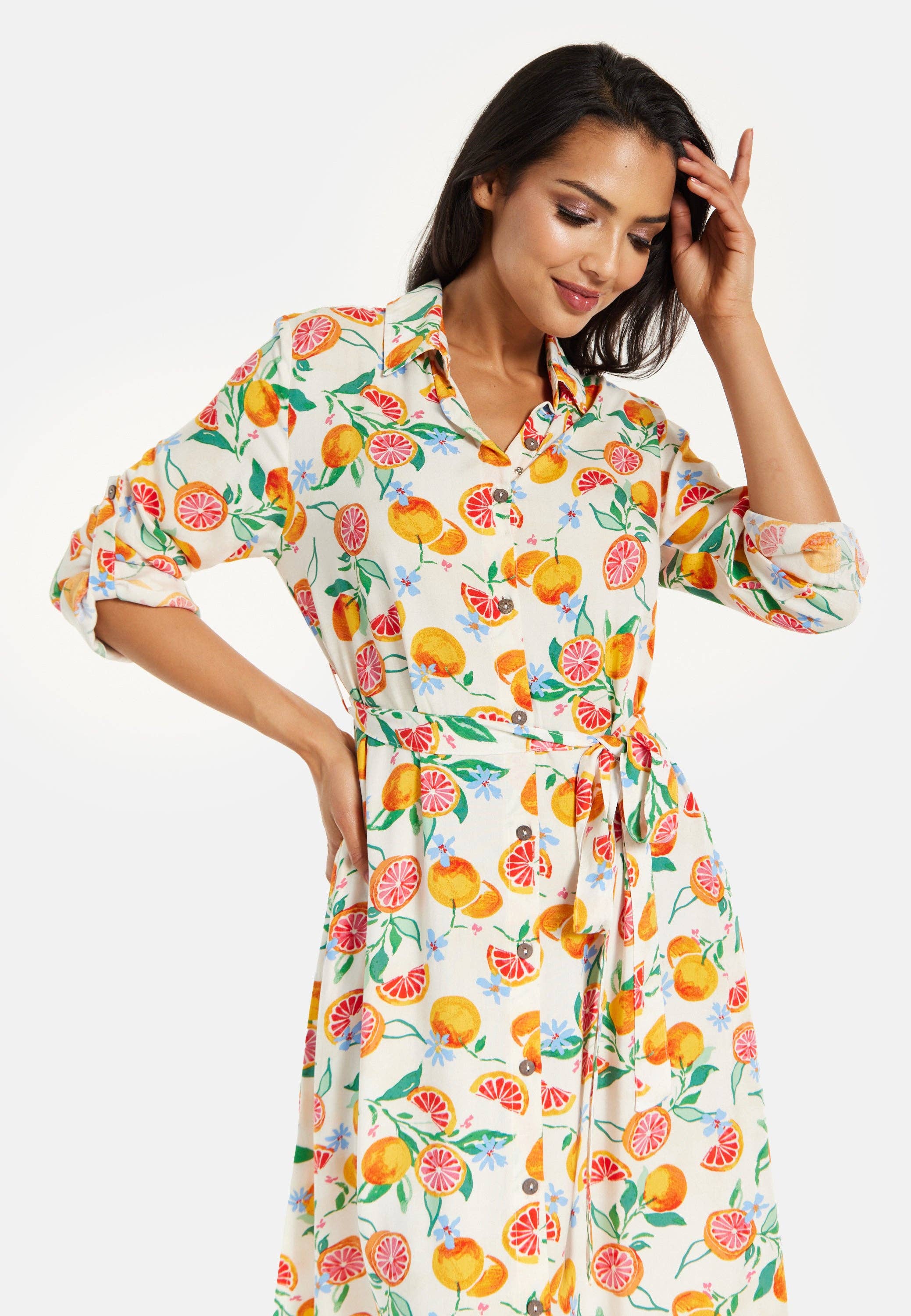 Multi coloured Liquorish Fruit Print Button Through Shirt Dress for wholesale on Faire8