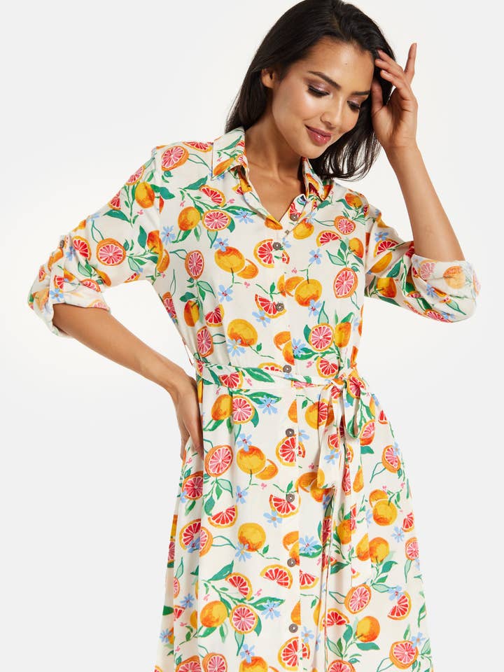 Multi coloured Liquorish Fruit Print Button Through Shirt Dress for wholesale on Faire8