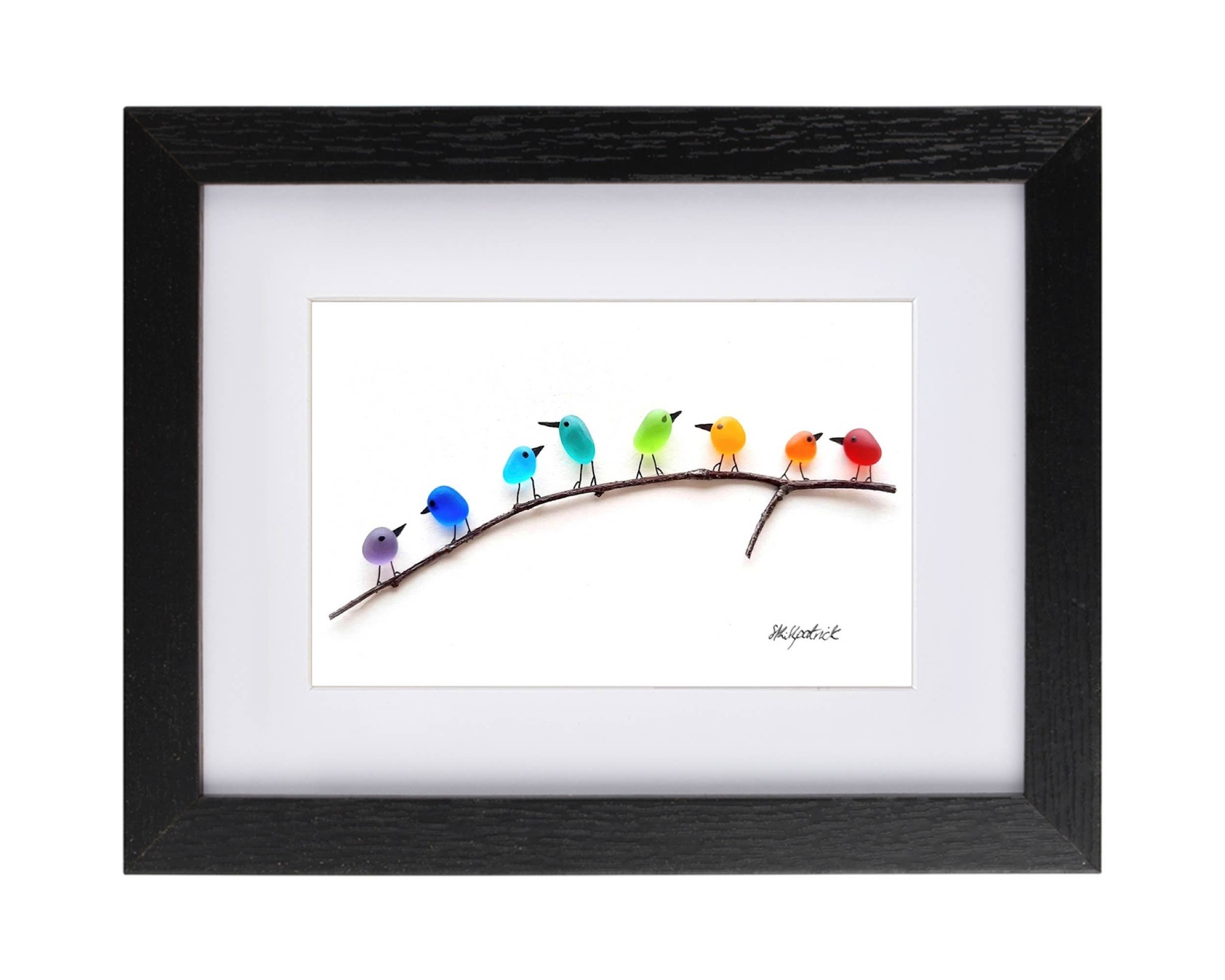 UrchinArtworks - Vente Affiche d'art - Décoration murale en verre de mer avec oiseaux arc-en-ciel sur branche10