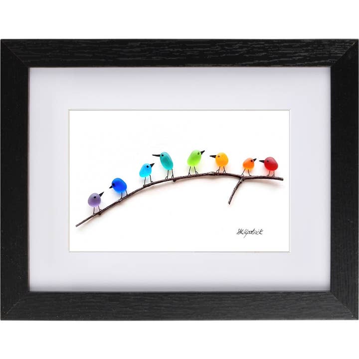 UrchinArtworks - Wholesale Art print - Rainbow Birds on Branch Sea Glass Picture Wall Art Decor10
