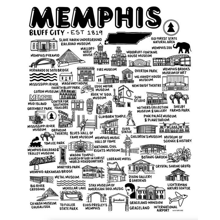 Memphis Map Print Blanc pour la vente par Whereabouts Shop