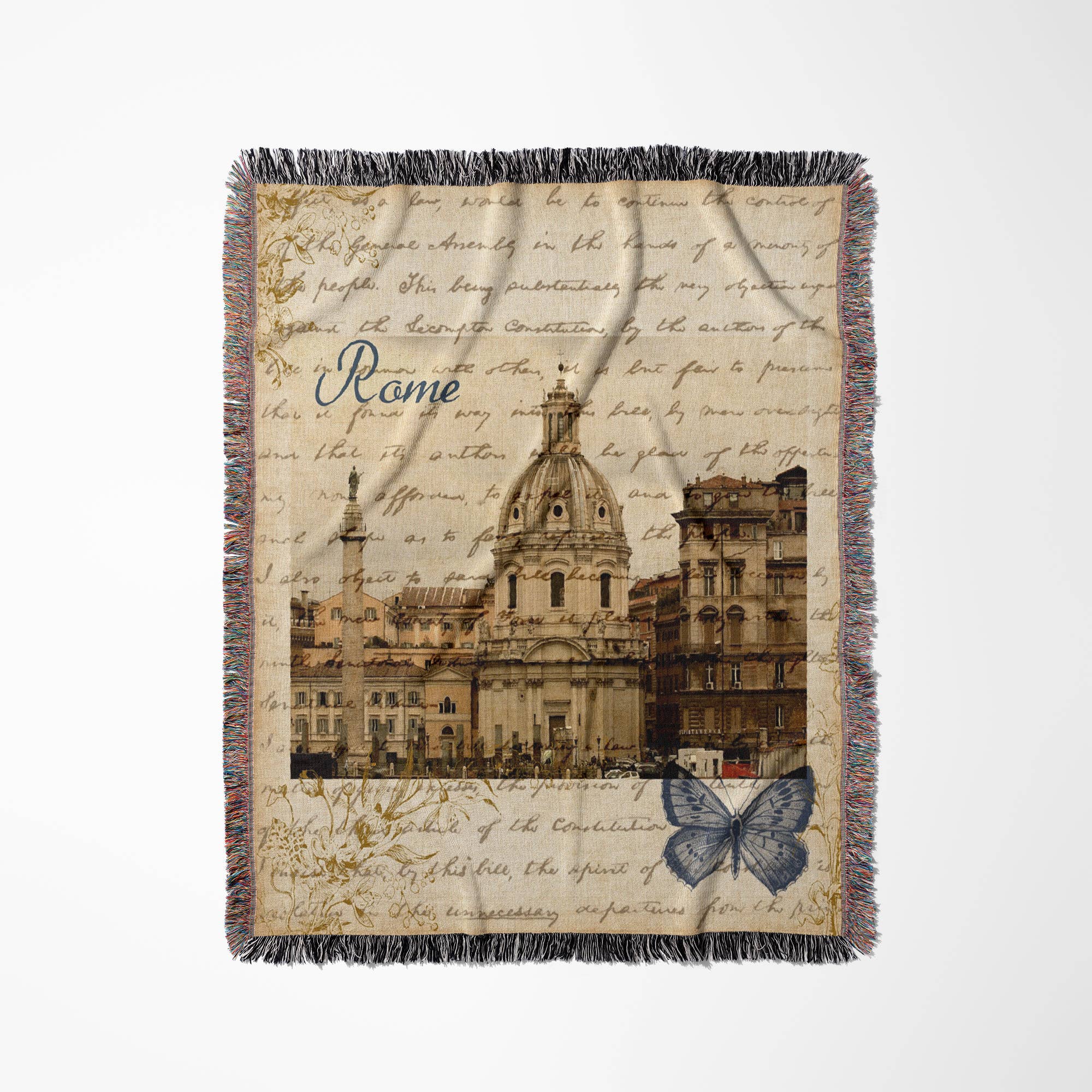 3dRose - Wholesale Throw Blanket - 3dRose, Rome with script and butterfly- Italy, Blanket0