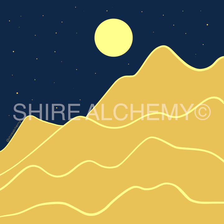 Stampa artistica La luna e le montagne per la vendita all'ingrosso da parte di Shire Alchemy
