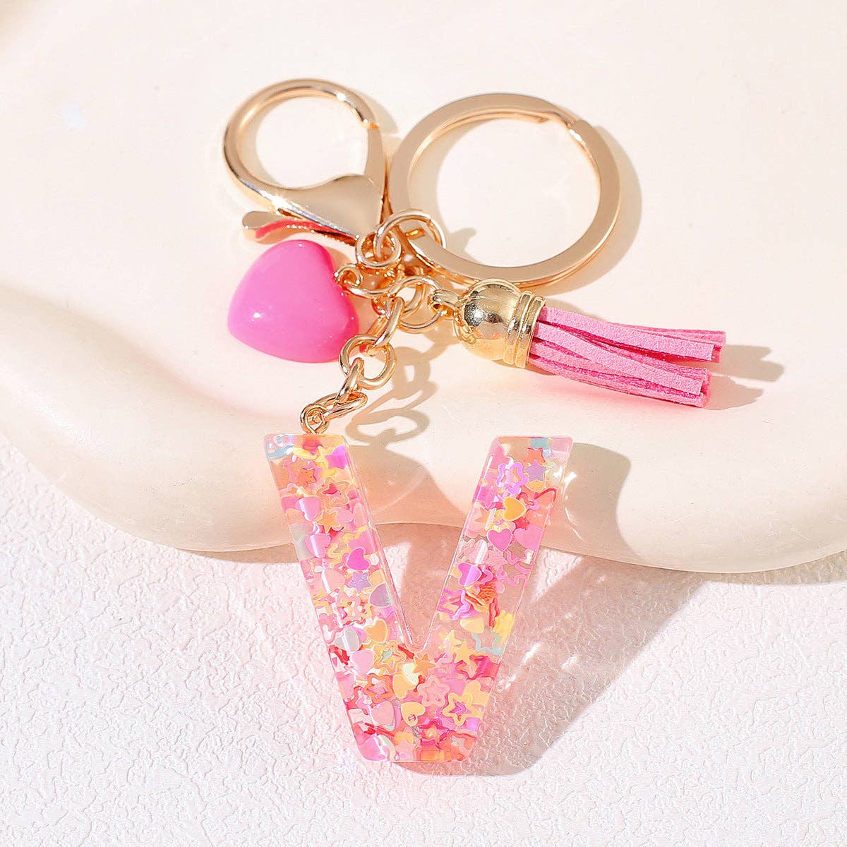 Mio Queena - Wholesale Keychain - Women's - Pink Sequin Star Resin Initials Charm Keychain Bag Ornaments19