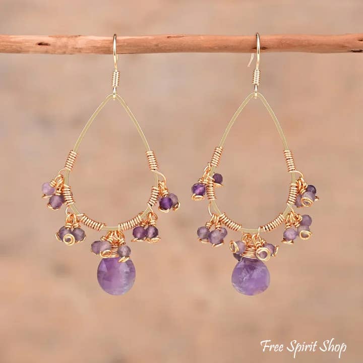 Natural Amethyst Crystal Bead Drop Earrings for wholesale by Free Spirit Shop