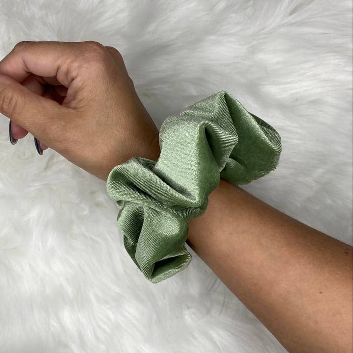 Sage Velvet Oversized Scrunchie for wholesale by createdbyMishka