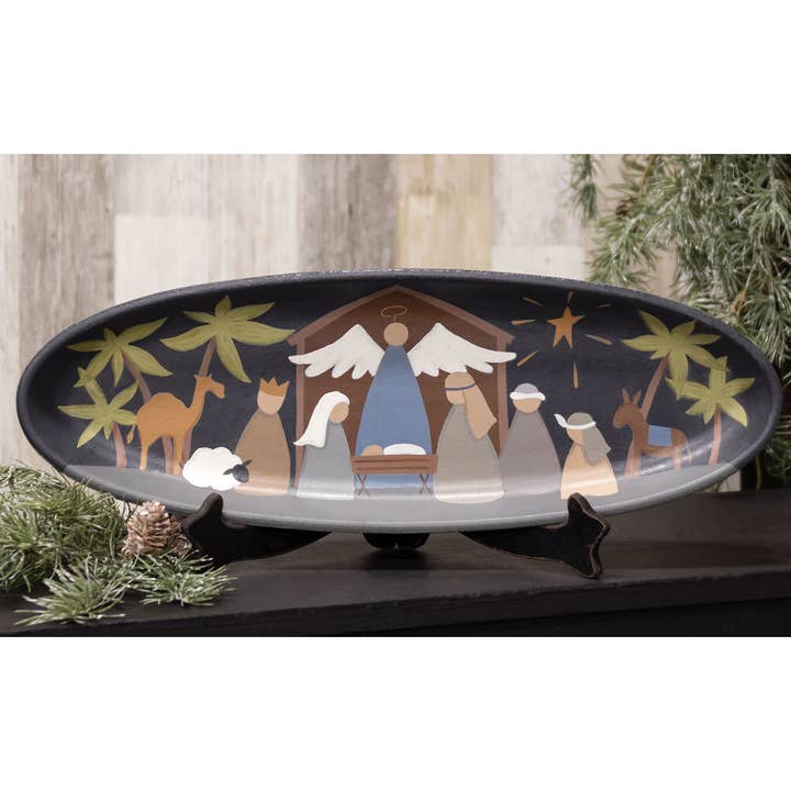 The Hearthside Collection - Venta al por mayor Bandejas decorativas - Bandeja ovalada Primitive Nativity1