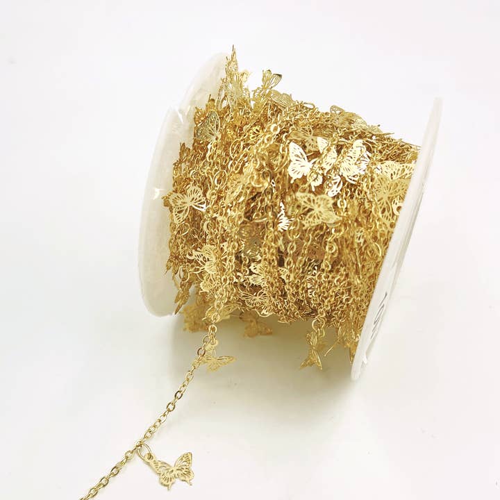 Beads Creation - Vendita all'ingrosso Collane a catena e maglie - Collana con ciondolo a farfalla placcato oro e catena di Foot