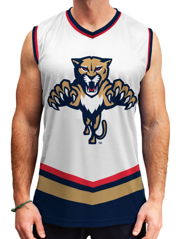 Florida Panthers "Leaping Cat" White Alternate Hockey Tank for wholesale by Bench Clearers