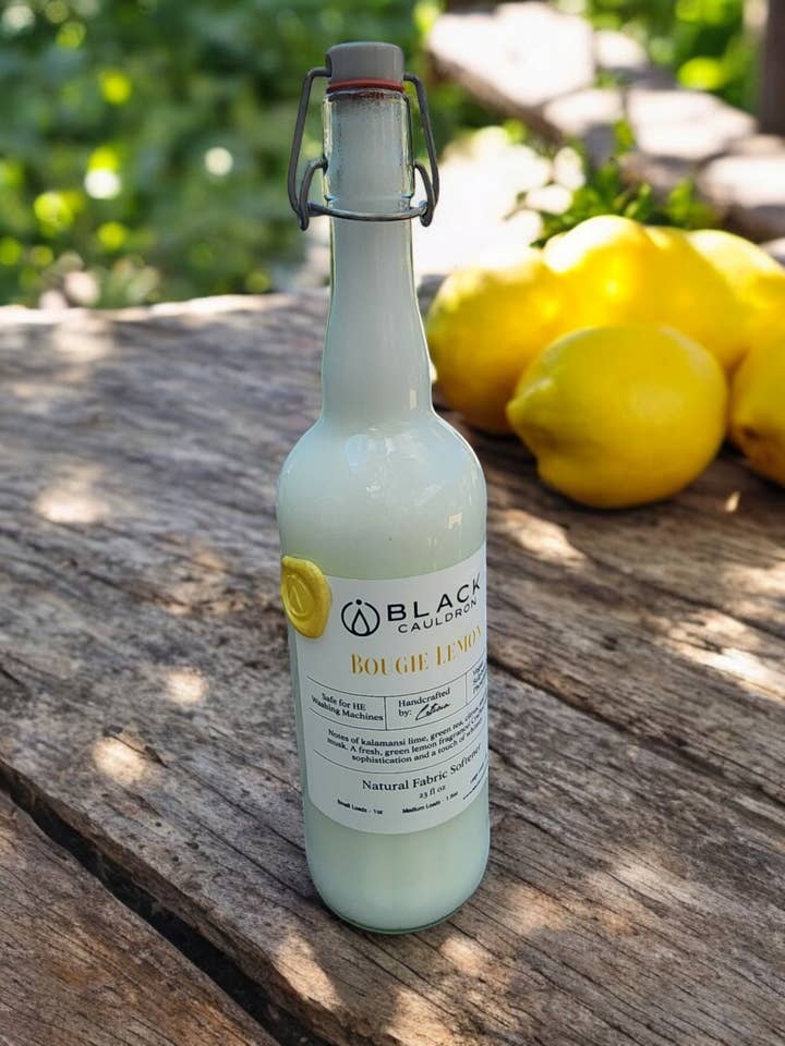 Bougie Lemon - Balsamo ammorbidente per tessuti | Fresh and Soft Laundry 33oz per la vendita all'ingrosso da parte di Black Cauldron Soap Co.