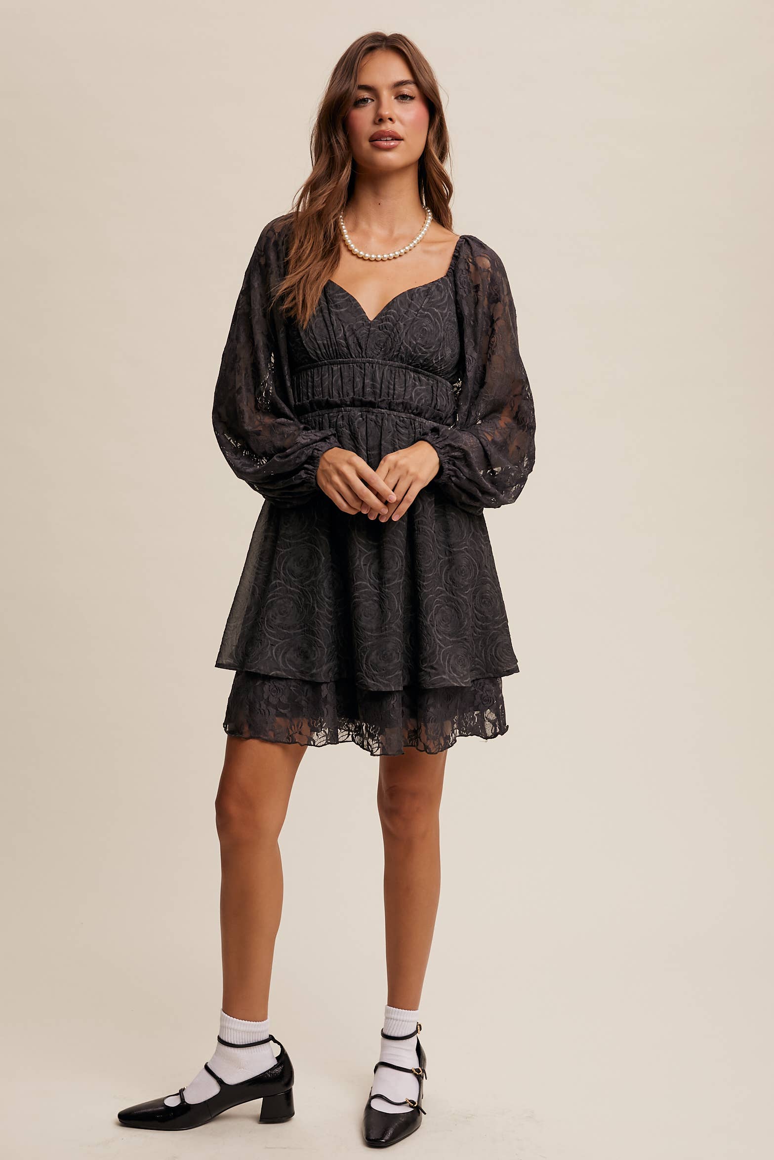 Listicle – wholesale Dress – Women's – Floral Lace Dress with Layered Detail LD14558