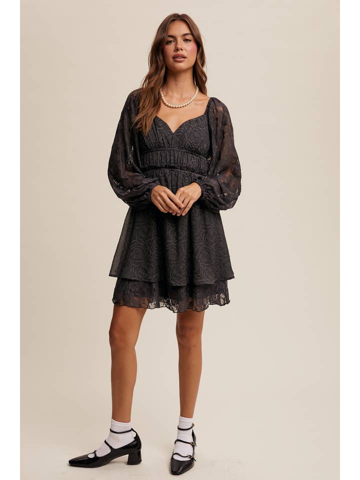 Listicle - Wholesale Dress - Women's - Floral Lace Dress with Layered Detail LD14558