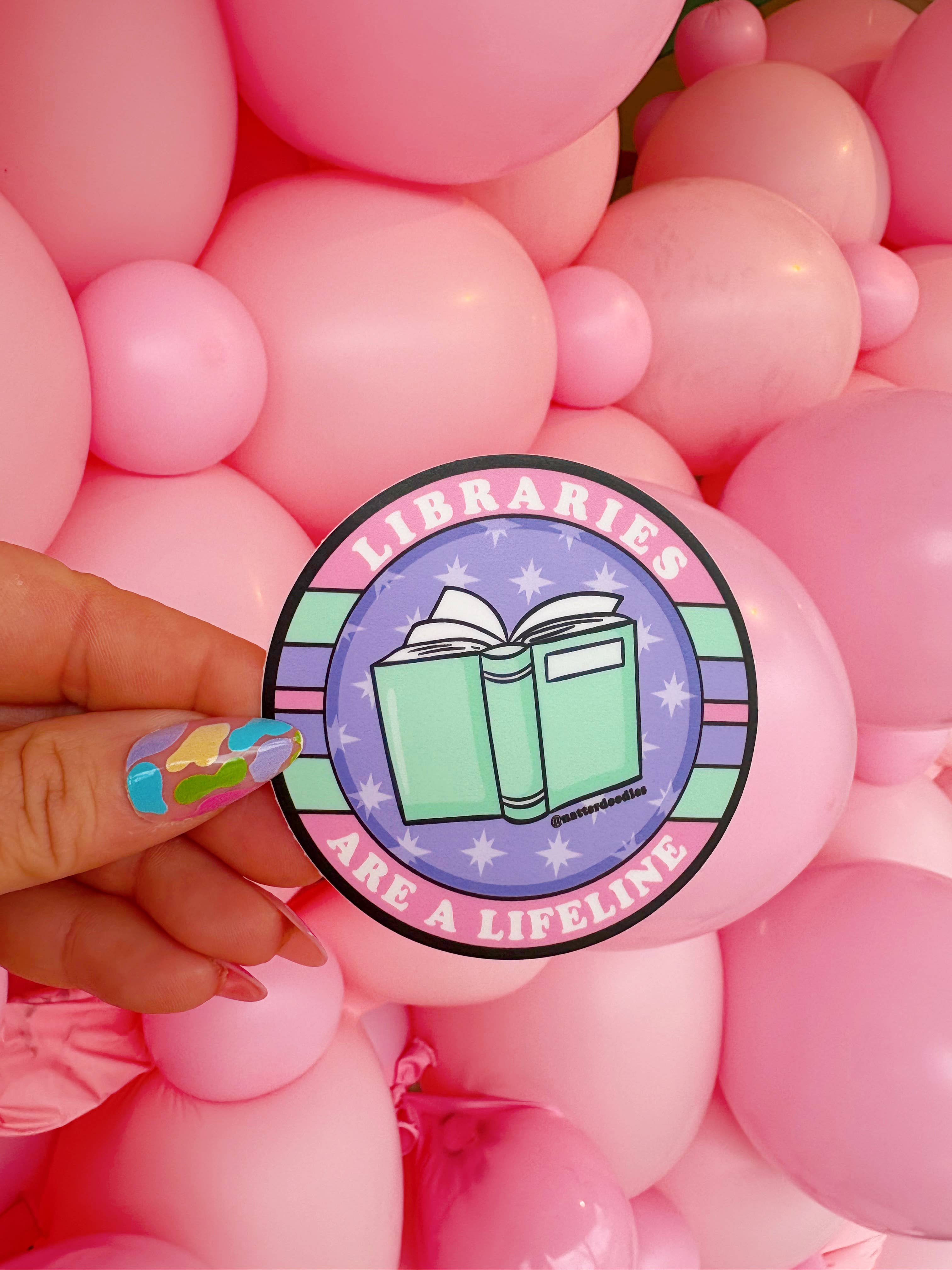 NatterDoodle – wholesale Sticker – Libraries Are a Lifeline Vinyl Sticker – Book Lover Reading6