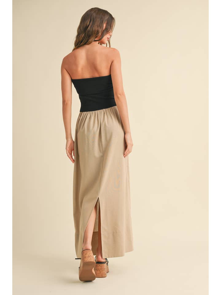 MIOU MUSE - Wholesale Dress - Women's - D3442 LINEN WITH RIBBED KNITTED TOP COMBO DRESS