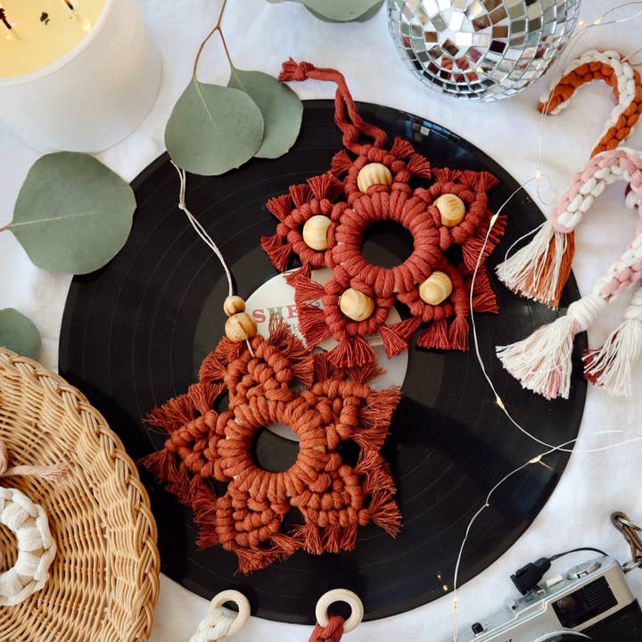 Radically You - Wholesale Ornament - Red Boho Macrame Star Ornament4