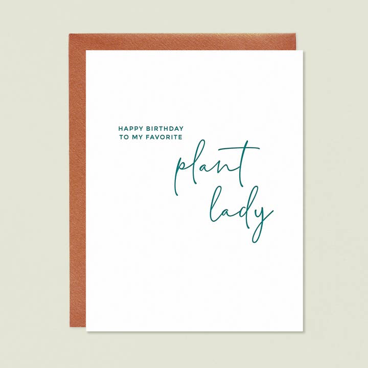 Biglietto di auguri di compleanno con stampa tipografica Plant Lady per la vendita all'ingrosso da parte di Missive