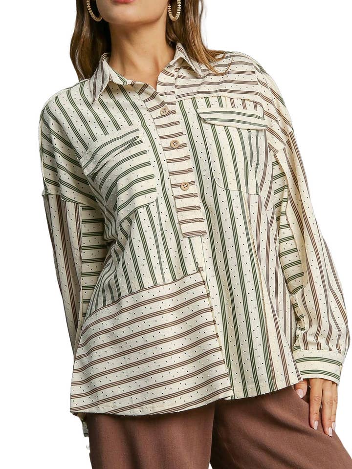 Stripped Collared Top for wholesale by Vanilla Monkey