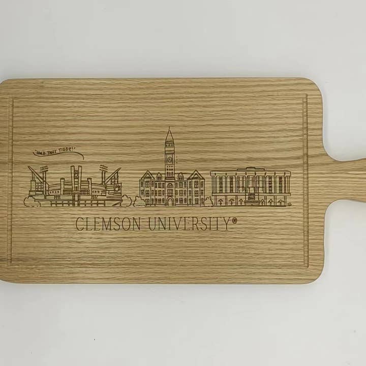 Clemson Skyline Charcuterie Board for wholesale by Valiant Gifts Inc