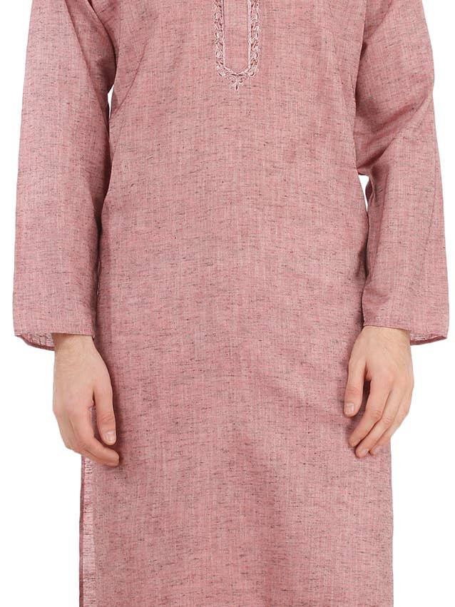 Pijama Kurta liso de algodón puro con bordado en el cuello para venta al por mayor de Exotic India Art