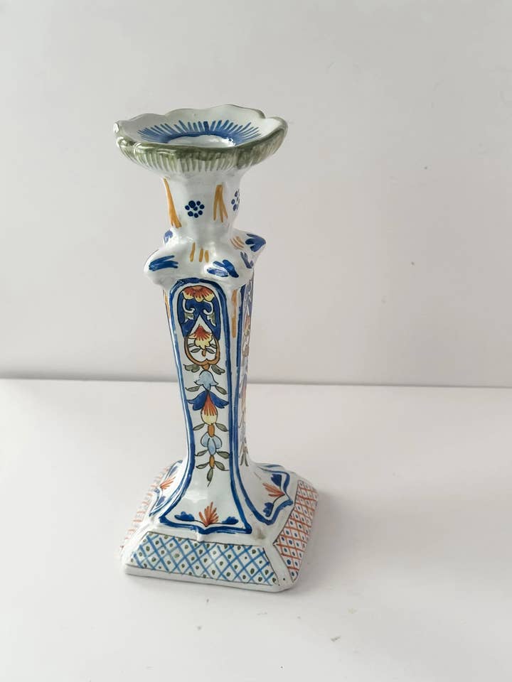 Vintage Dutch Delft Makkum Polychrome Candlestick for wholesale by Heirloom & Honey