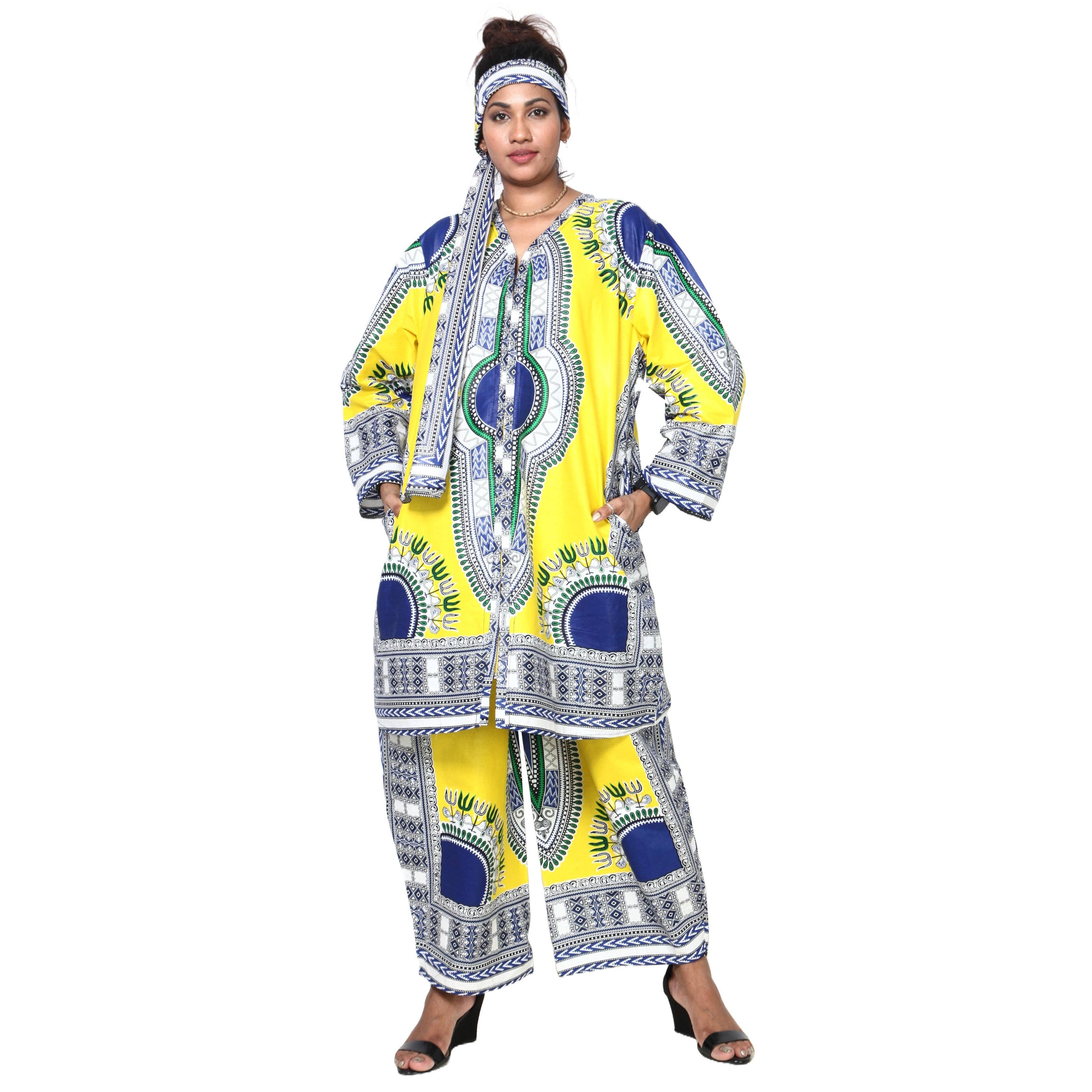 African Stars - Wholesale Top & Pant Set (NOT Loungewear) - Women's - Women's Dashiki Tunic Top and Matching Pants Set -- FI-404916