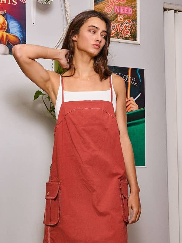 ID4235 VENTE OUTLET Robe Mini en Tissu Uni Utilitaire pour la vente par BUCKETLIST OUTLET