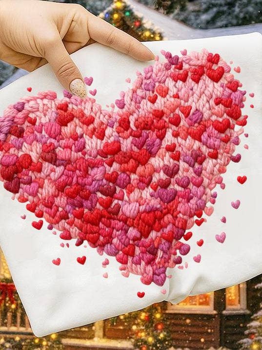 DLT Ecommerce – wholesale T-shirt (graphic) – women's – Faux Yarn Crochet Pink Heart Valentines Tee, Love Sweatshirt1