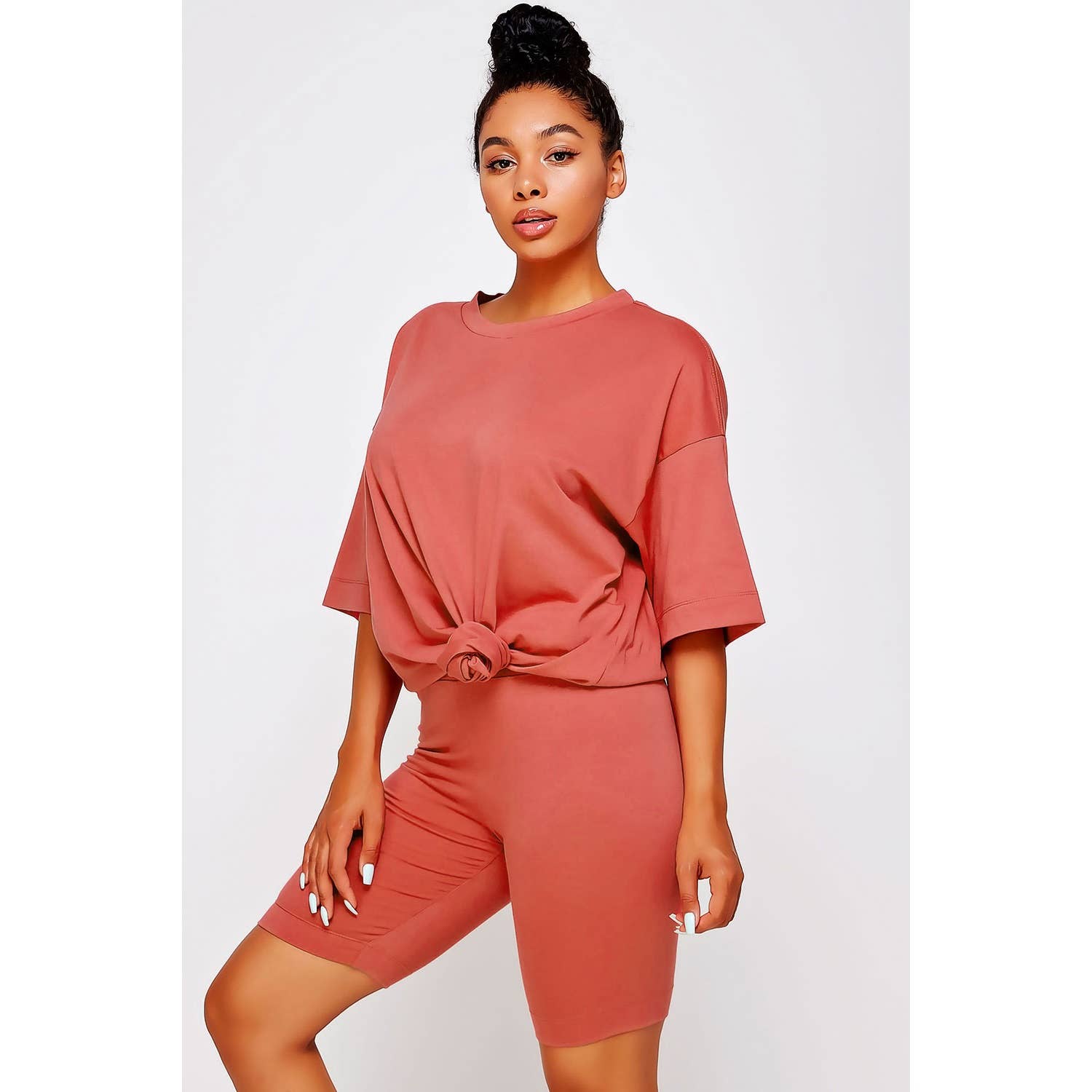 Sweet Generis - Wholesale Lounge Set - Women's - KNIT OVERSIZE TEE SHIRT AN SHORTS CASUAL BIKER SET28