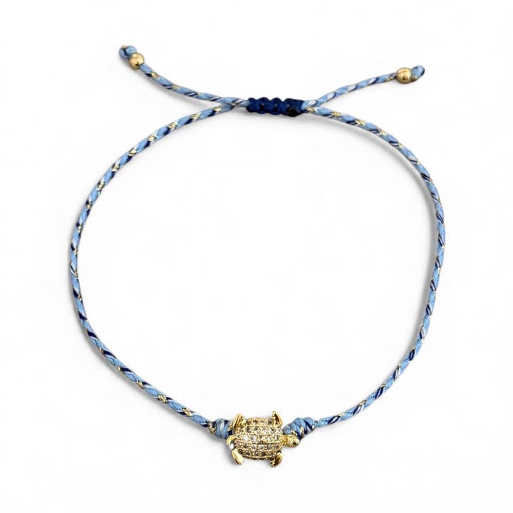 CZ Tiny Sea Turtle Braided Bracelet for wholesale by Georgina Nicol