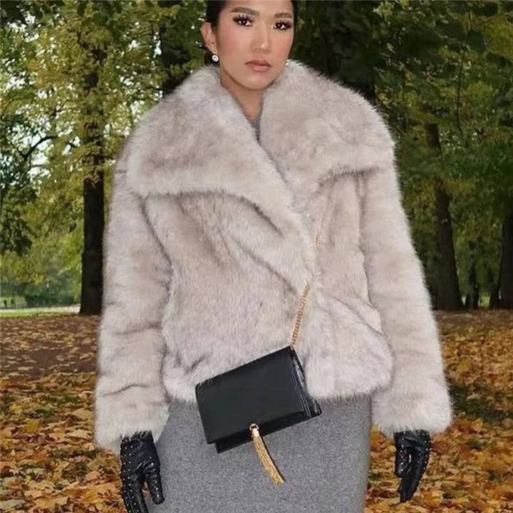 FurDecoration - Wholesale Fur/Faux Fur Coat - Women's - Short Single Color Fashion Faux Fur Coat With Lapel3