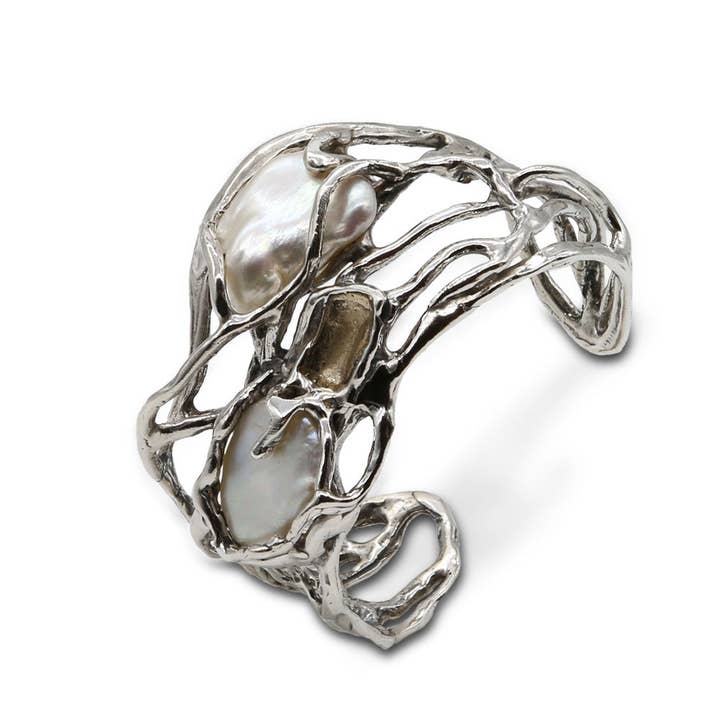 Stijve armband in 925 zilver, brons (BA035P pearl) voor wholesale door Mandile Gioielli