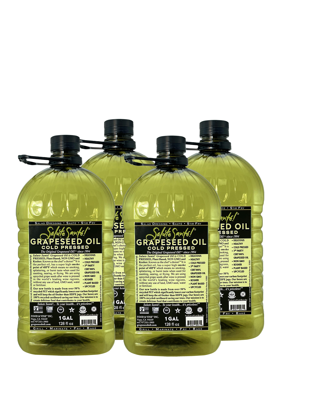Salute Santé! Grapeseed Oil - Wholesale Cooking Oil - Cold Pressed Grapeseed Oil 1 Gal Pet 4-Pack1